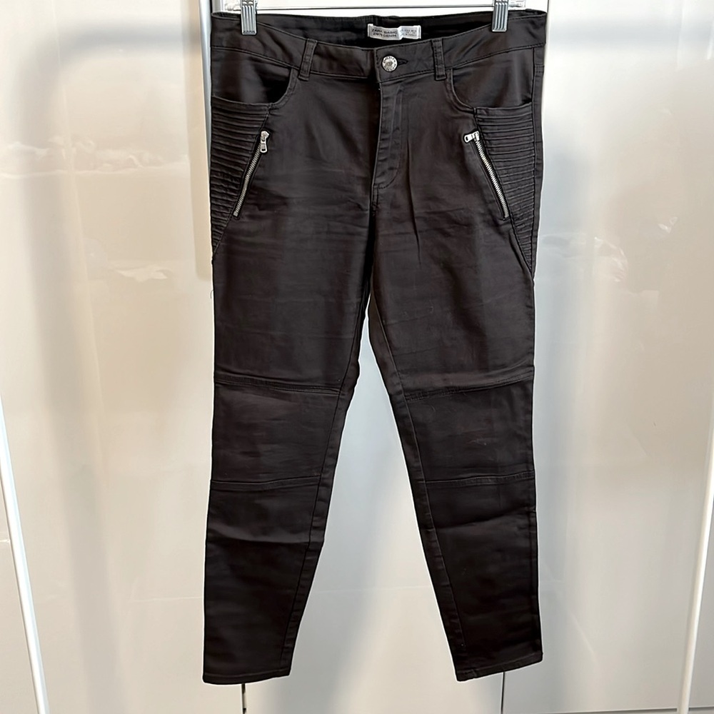 ZARA Charcoal Grey Skinny Pin-tuck Zipper Detail Cotton Jeans, Size 10
